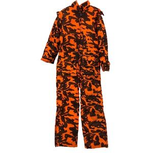 Vintage 90s Winchester Mens L Canvas Orange Camouflage Coveralls Bibs Hooded
